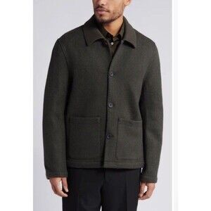 COS Men's Green Knitted-collar Wool Workwear Jacket Size M